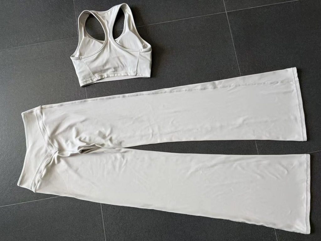 Breathable Stretch Yoga Sets Women Quick Drying Shockproof Sports Bra High Waist Bell Bottom Pants Gym Two-piece Fitness Suit