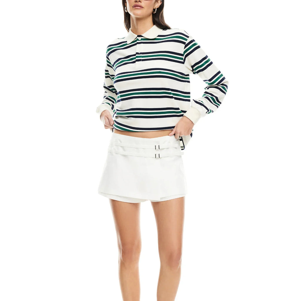 Women's Fall Striped Print T-Shirt Contrast Color Long Sleeve Lapel Neck Button-up Casual Pullover Tops