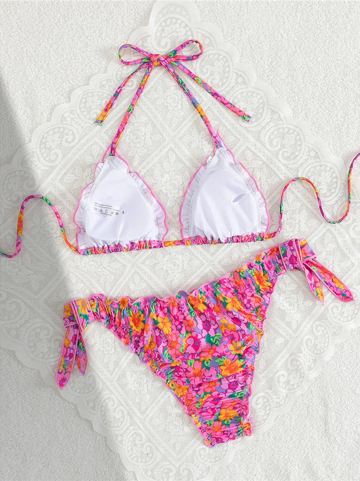 S - XL Floral Flower Printed Halter Bikini Women Swimwear Female Swimsuit Bather Bathing Suit Swim Two-pieces Bikini set K8104