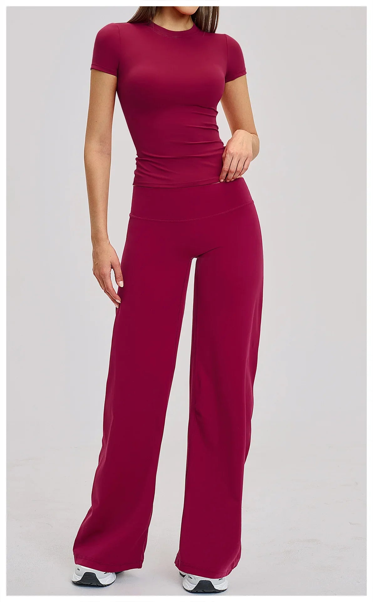 Yoga Set 2 Pieces Women's Tracksuit Short Sleeve O Neck Slim Sports T Shirts High Waist Flare Leggings Gym Running Fitness Suit