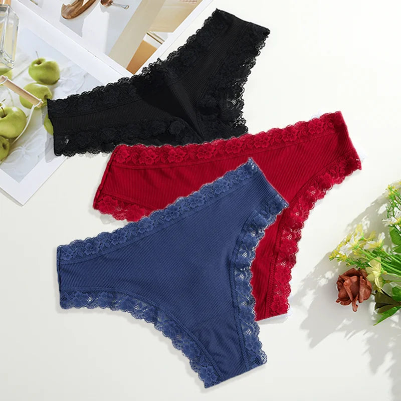 3Pcs Women Cotton Lingerie Sexy Thong Soft Fashion Panties Femme Design Underwear Pantys Underpant Lingerie Lace Intimates S-XL
