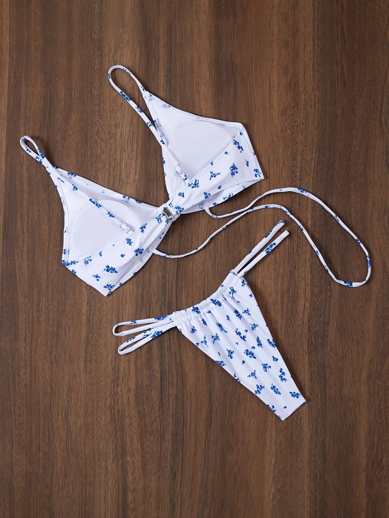 Sexy blue floral print front knot bikinis sets two pieces thong swimsuit Swimwear bathing suit beach outfits biquini tankini