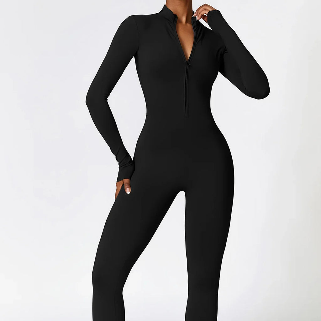 Zipper Workout Jumpsuit Sports Overalls Women Gym Clothing Running Long Sleeves Fitness Gym Tracksuit Short Sportswear Yoga Set