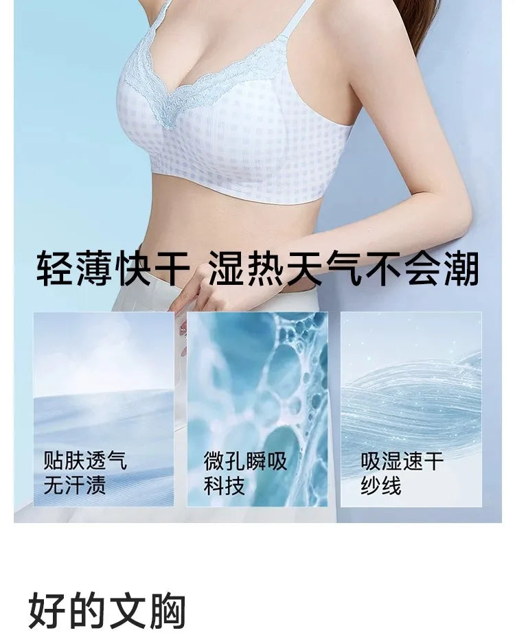 Elegant Summer Seamless Bra Small Breasts, Cooling Wireless Bralette Anti-Sagging, Breathable Comfort & Support Fixed Cup MOYISU