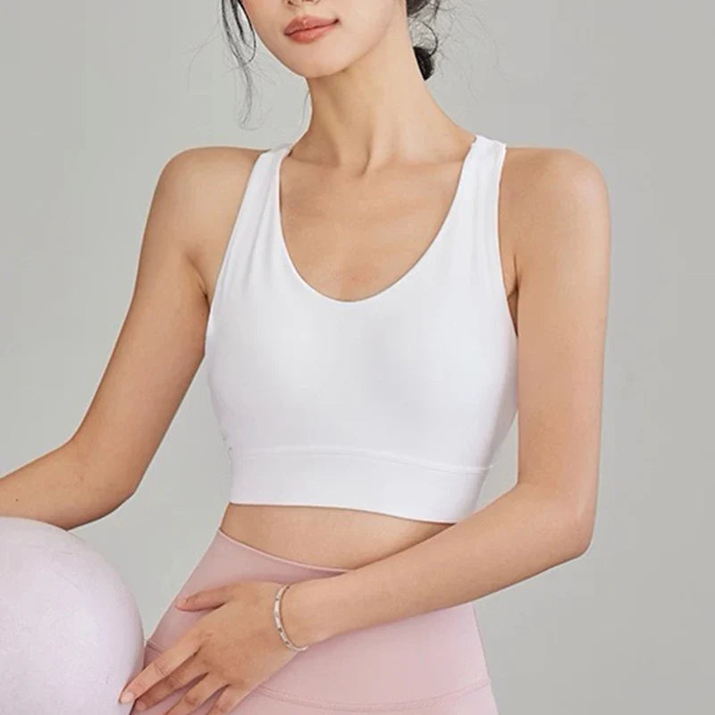 Women's Sexy Slim Strap Yoga Sports Bra Shock-Absorbing Gathered Back Design for Training Run Integrated Beautiful Back Style