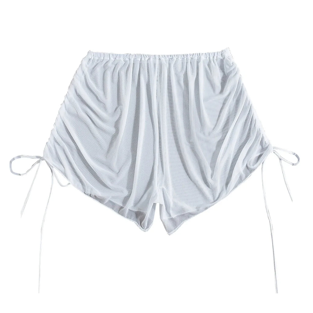 Women Summer Sexy Beach Swimming Shorts High Waist Mesh Sheer Elastic Bikini Bottom White Black Transaparent Cover Up Beachwear