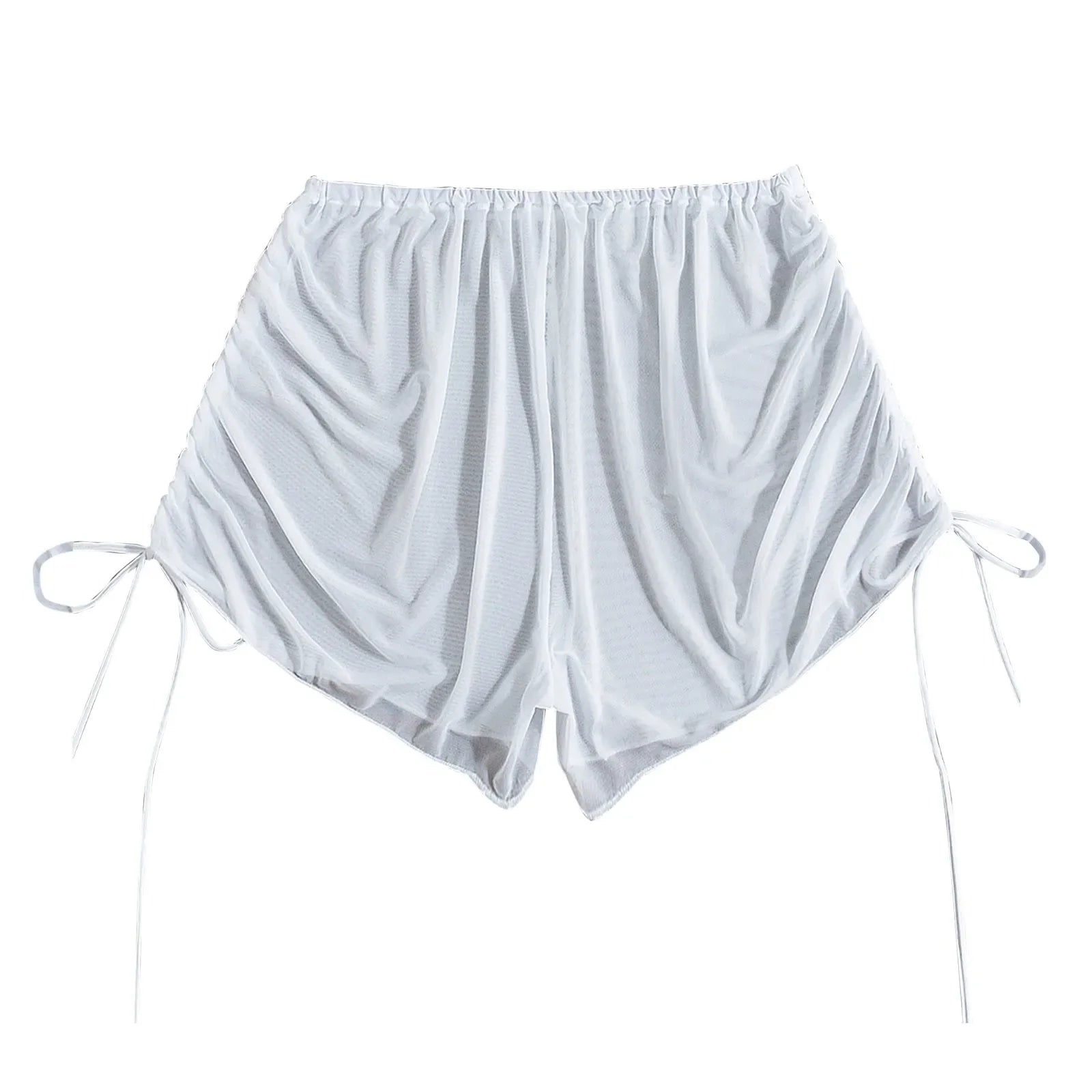 Women Summer Sexy Beach Swimming Shorts High Waist Mesh Sheer Elastic Bikini Bottom White Black Transaparent Cover Up Beachwear