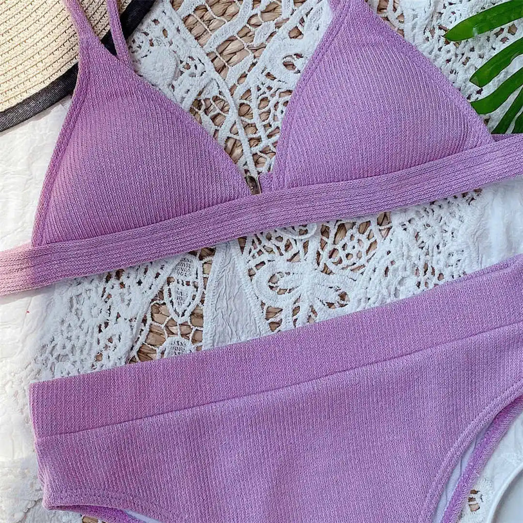 S - XL Sexy Female Swimsuit High Waist Bikini Women Swimwear Two-Pieces Bikini Set Ribbed Bather Bathing Suit Swim V2328