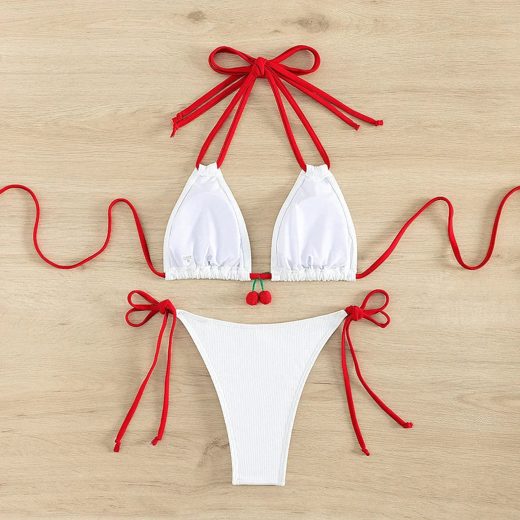 Strawberry Designer Bikini Women White Contrast Bikin Micro Swimsuit Two Pieces Bikini Set Brazilian Bathing Suit Thong Swimwear