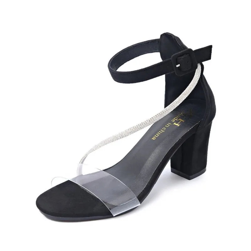 Woman Summer Open Toes Heel Shoes Thick Heels Sandals  Square Head Minimalist Design Fashionable and Versatile Large Size