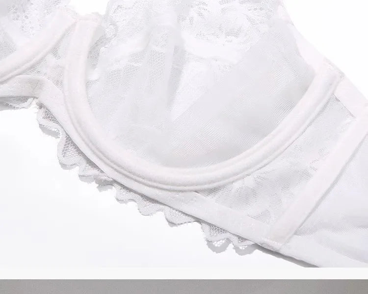 French Sexy Lace Bra for Small Boobs, Wirefree Bralette Ultra Thin, Light Support Traceless Bra Women White Lingerie Set MOYISU
