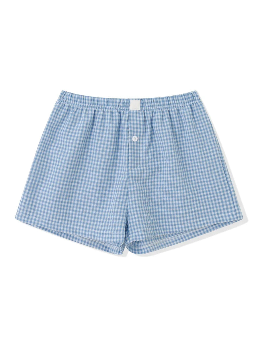 Women’s Plaid Print Shorts Elastic Low Waist Button Front Lounge Shorts Boxers Streetwear