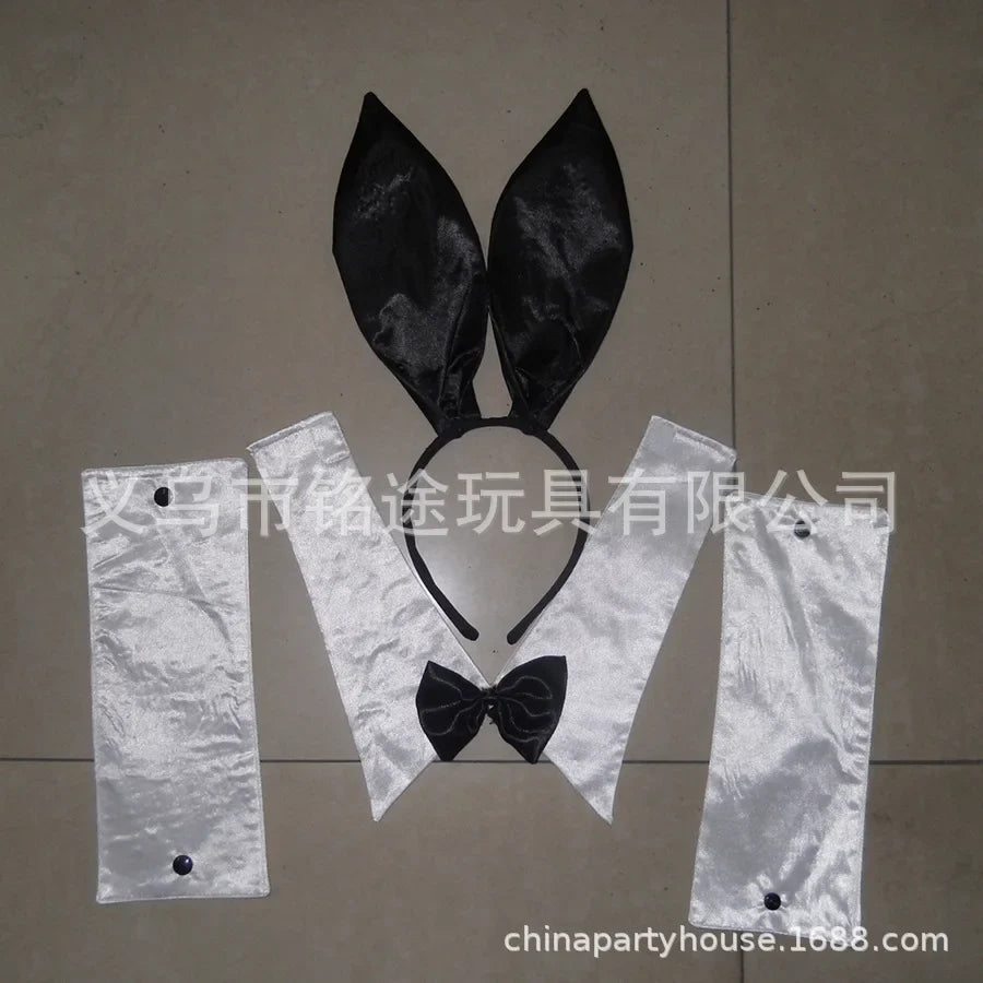 Easter Bunny Girl Cosplay 3-Piece Prop Set - Satin Headband Fluffy Rabbit Tail for Halloween Christmas