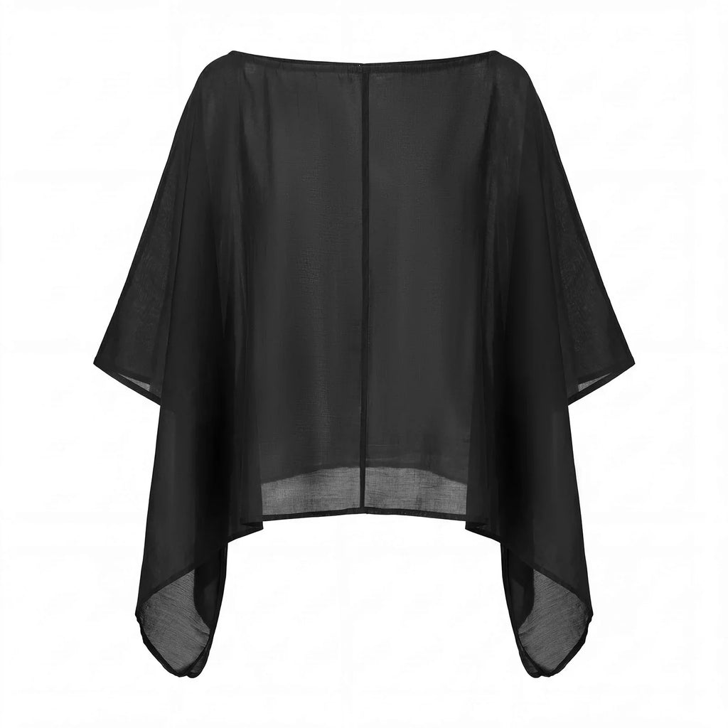Women Summer Holiday Beach Sheer T-shirts Short Sleeve Tops Oblique Neck Solid Color See-through Irregular Party Clubwear