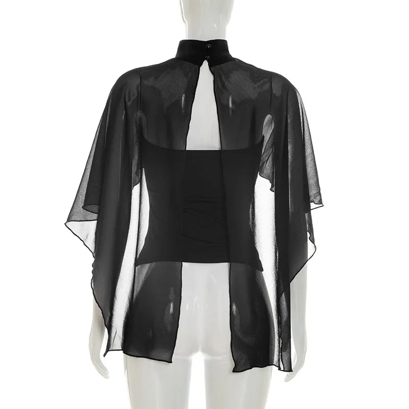 FDYOUI Woman Black Corset with Cover-ups 2-piece Sets Chic Sexy Hollow Out Evening Party Tops Female Blouses Shirts High Street