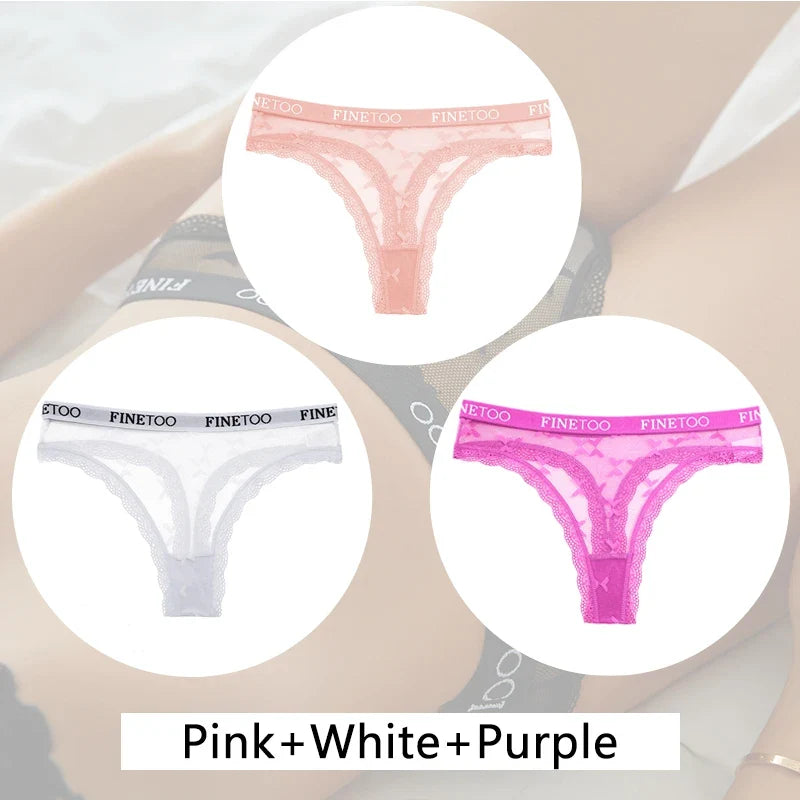 3Pcs/set Lace Thongs Women Floral G-string Underwear Trendy Letter T-Back Underpants Sexy Low Waist Bikini Panties Ladies Panty