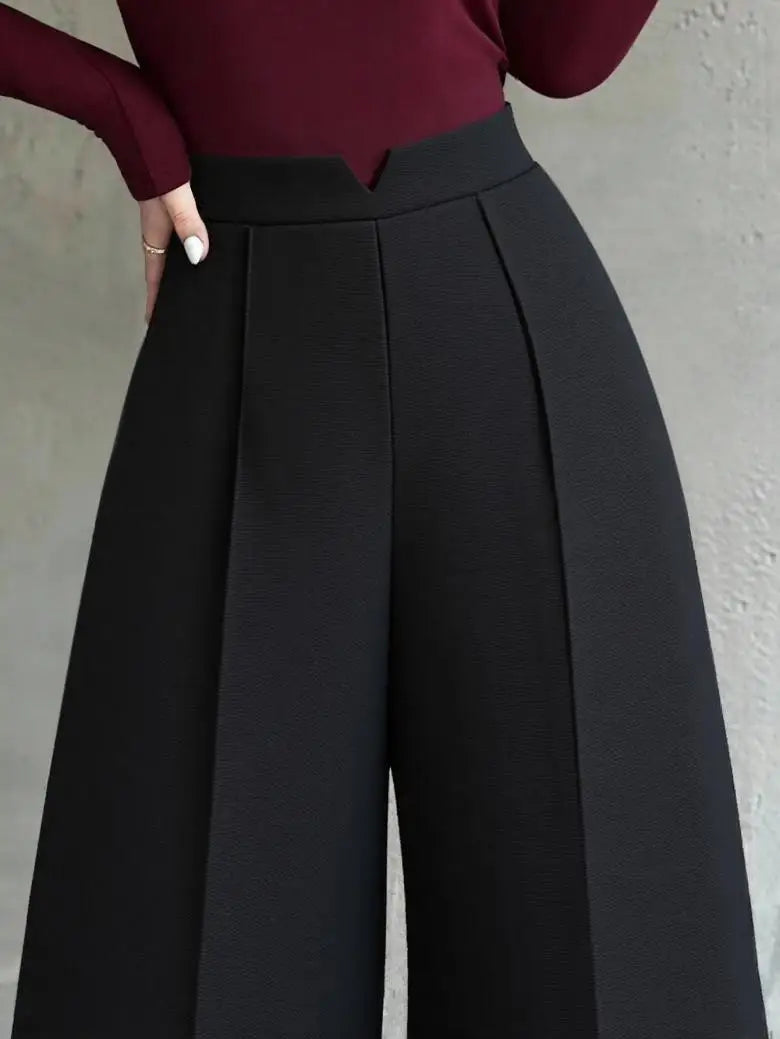 Women's Black High-Waisted Suit Pants Draped Slim-Fit Versatile Workwear for Lady Spring Autumn High-Waisted Straight-Leg Pants