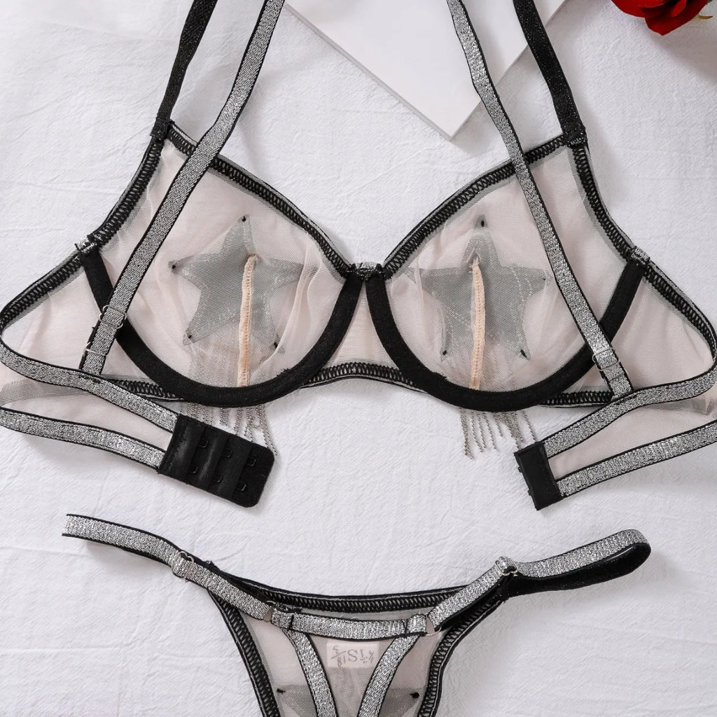 Sexy mesh see-through shapewear sexy split underwear set