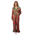 Women's Christmas Pajama Sets Fashionable Lapel V Neck Long Sleeve Printed Tops with Pants 2 Pieces Soft Sleepwear