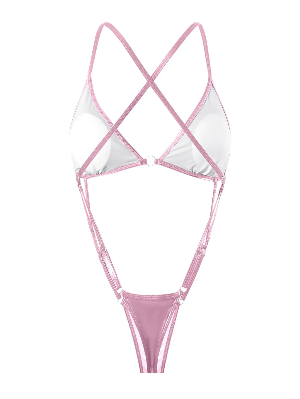 Shiny PU Leather Criss Cross Backless One Piece Swimsuit Women Swimwear Female High Cut Monokini Micro Thong Bathing Suit Swim