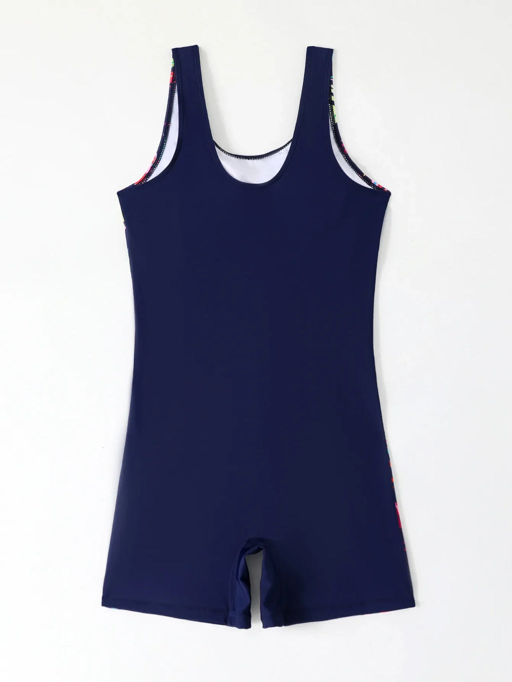 Women One-piece Sports Swimsuit Professional Training Athletic Boyleg Bathing Suit Printed Swimwear Patchwork Beach Wear Blue