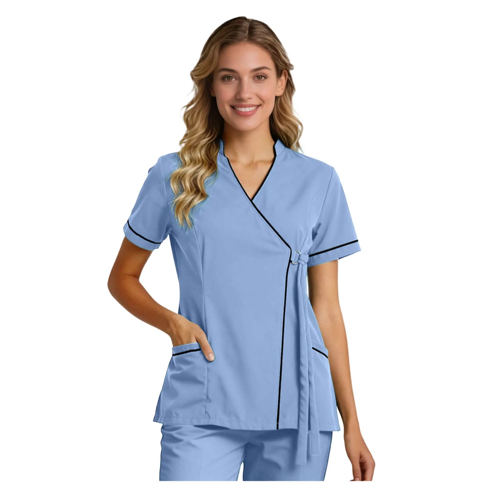 Top For Women Soft V Neck Open Front Scrub Tops Stretchy Short Sleeve Side Tie Shirts ropa de mujer