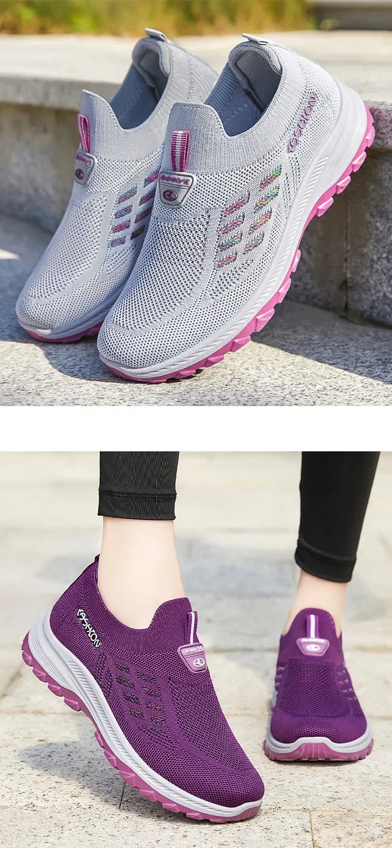 Women Vulcanized Shoes  High Quality Breathable Mesh Women Sneakers Soft Slip On Flats Shoes Women Loafers Walking Flat