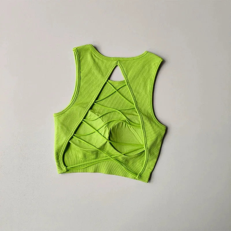 Women's Sexy Threaded Cross Hollow Back Yoga Exercise Fitness Vest Integrated Sports Training Bra Vest for Fitness And Yoga