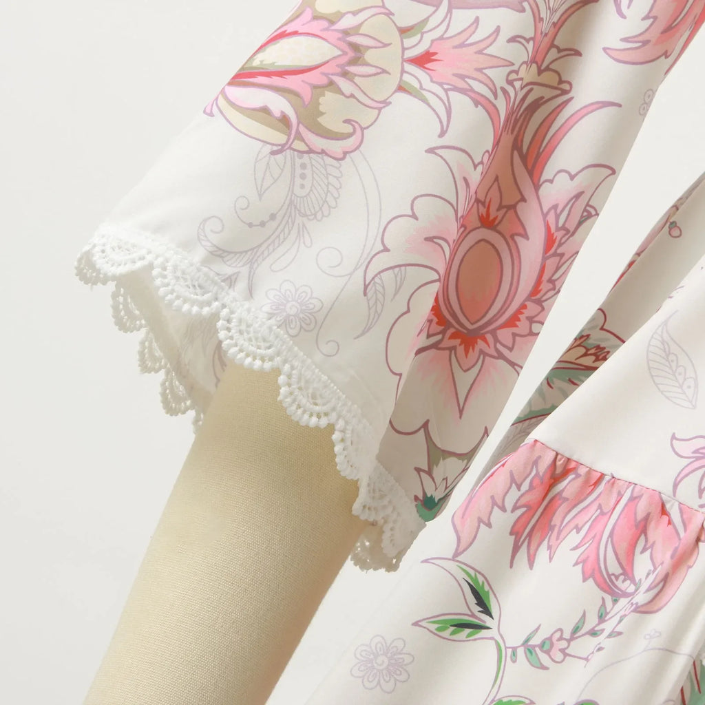 Dresses For Formal Occasions Womens Fashion V Neck Lace Jacquard Seven Quarter Sleeve Bohemian Floral Dress Sexy Beach Sundress