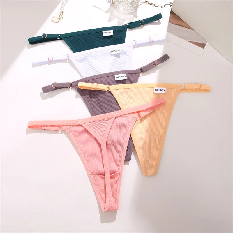 3PCS Women's Panties Cotton Thongs Adjustable Waist Sexy G-String Solid Color Seamless Intimate Female Underpants Lingerie S-XL