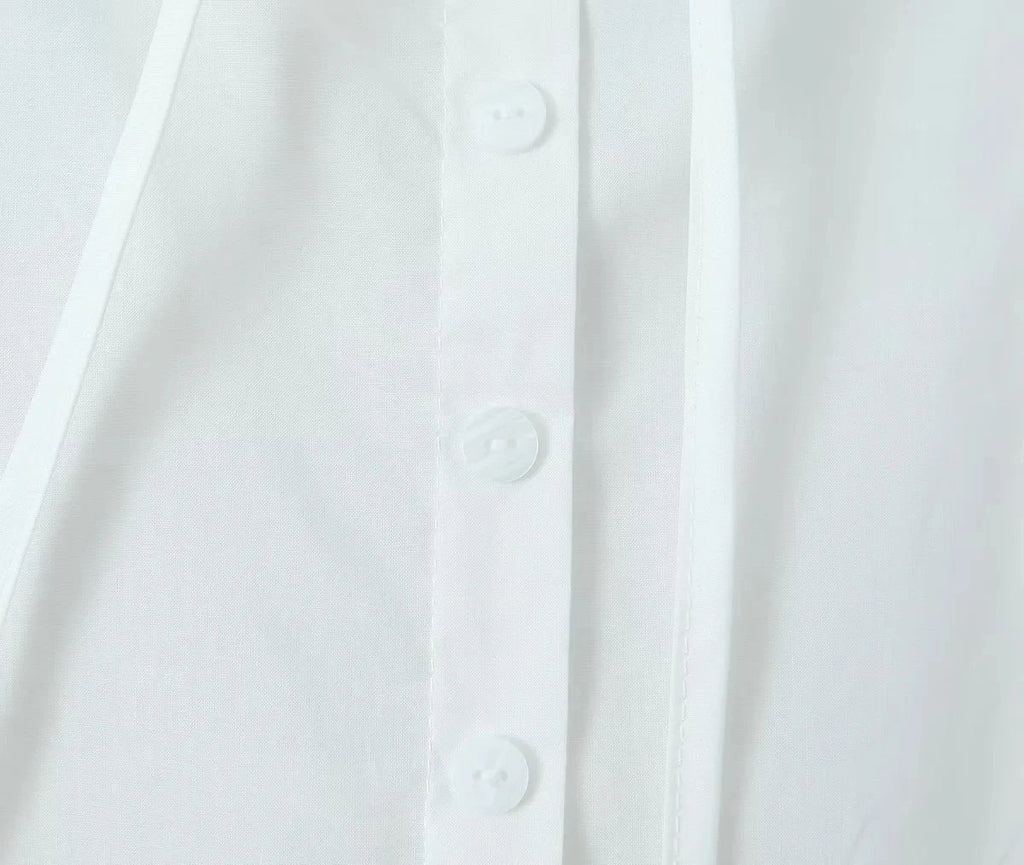 Foridol Bowknot Smocked White Short Dress Women Summer Cotton Mini Sleeveless Tank Sundress Beach Chic Buttons Dress for Petite