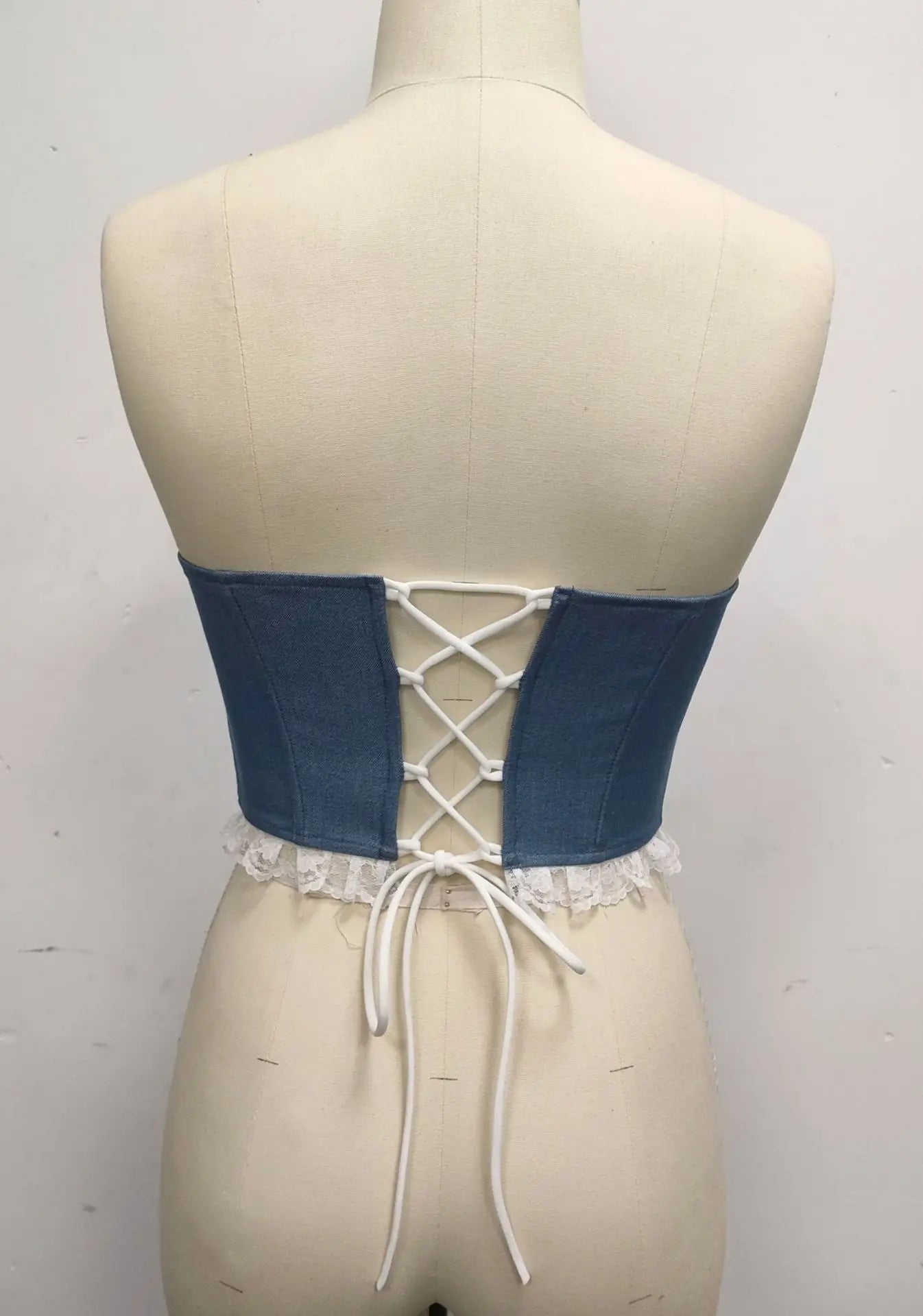 Sexy Imitates Denim Camisole Women Off Shoulder Lace Trim Bandage Cross Slim Fit Fishbone Tank Top 2026 Lady Club Party Vest
