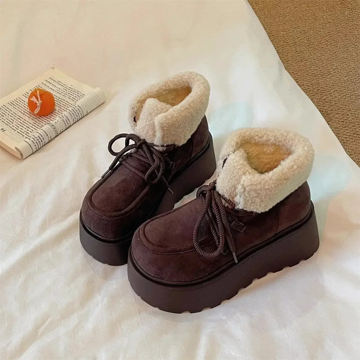 2026 New Winter Chunky Platform Women Fur Snow Boots Keep Warm Thick Sole Warm Cotton Short Booties Shoes Zapatos Mujer
