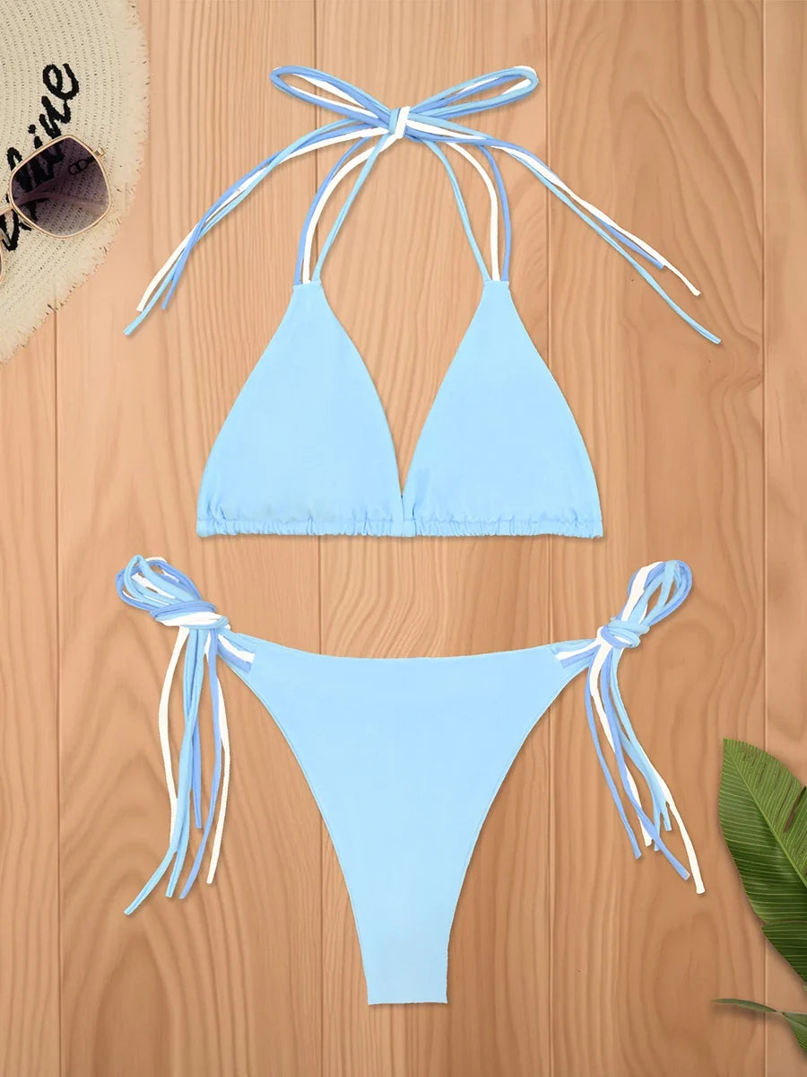 Triangle String Bikini 2026 Women Halter Swimsuit Solid Sexy Swimwear Female Bathers Bathing Swimming Swim Suit Beachwear