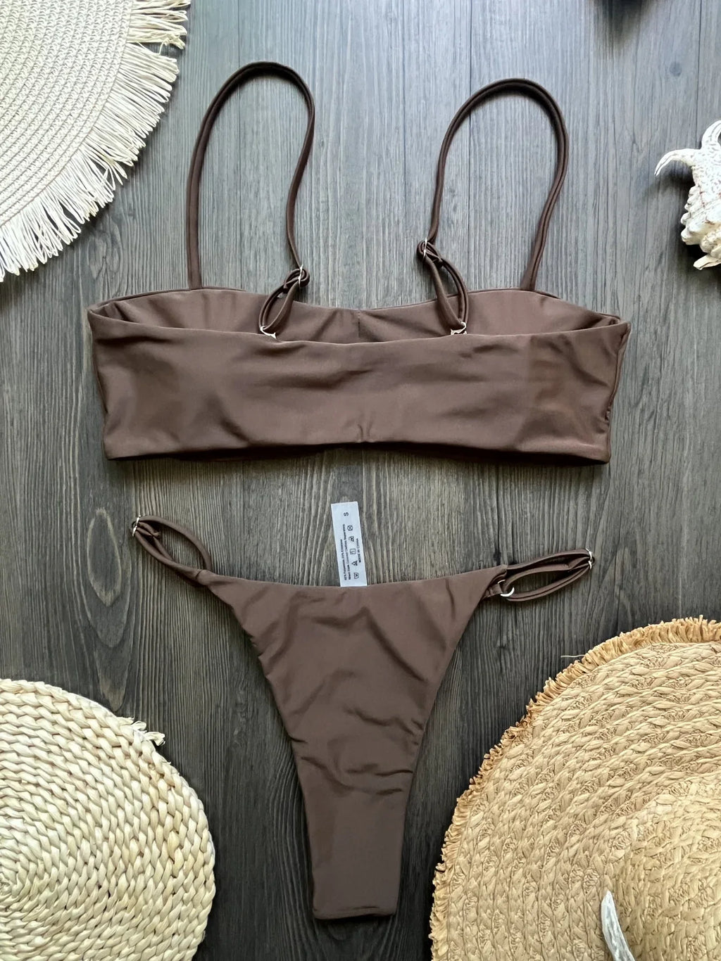Black rhinestone process bikini sexy thong split swimsuit 2-piece beach set