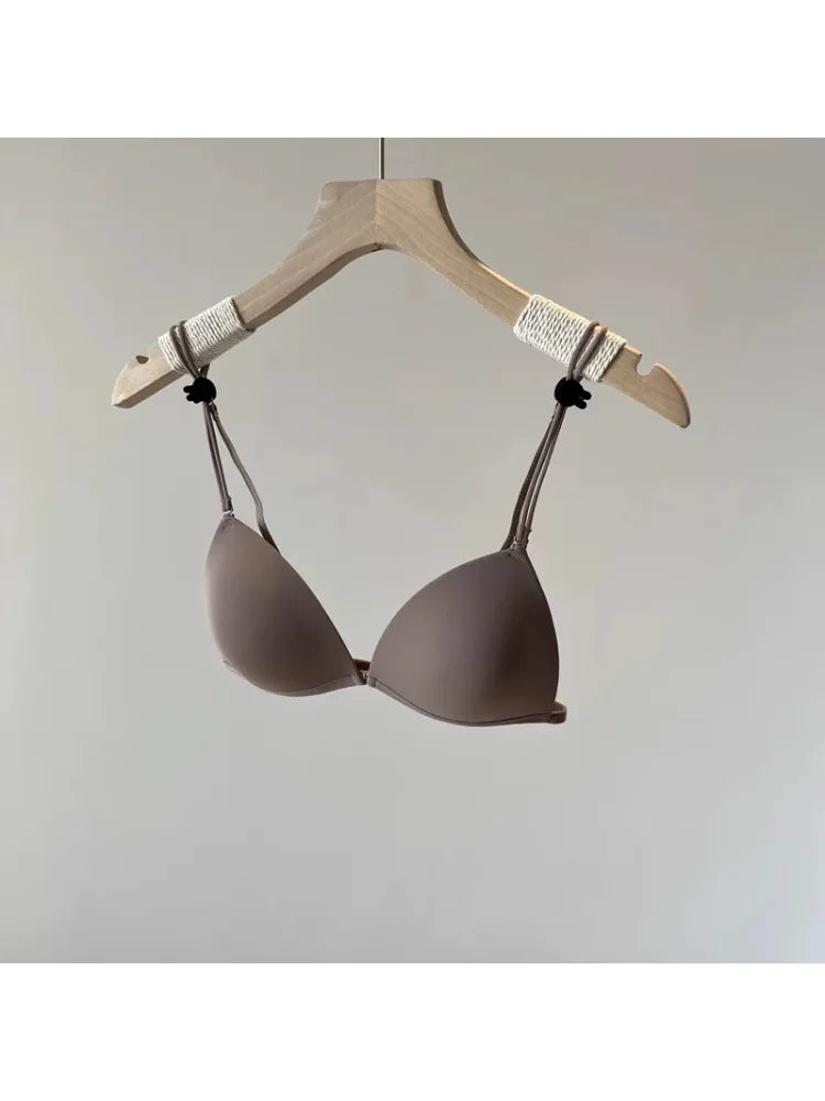 Wireless Summer Bra French Style, Front Closure Thin Straps for Sml Bust Seamless Triangle Cup Beautiful Back No Show Comfort AB