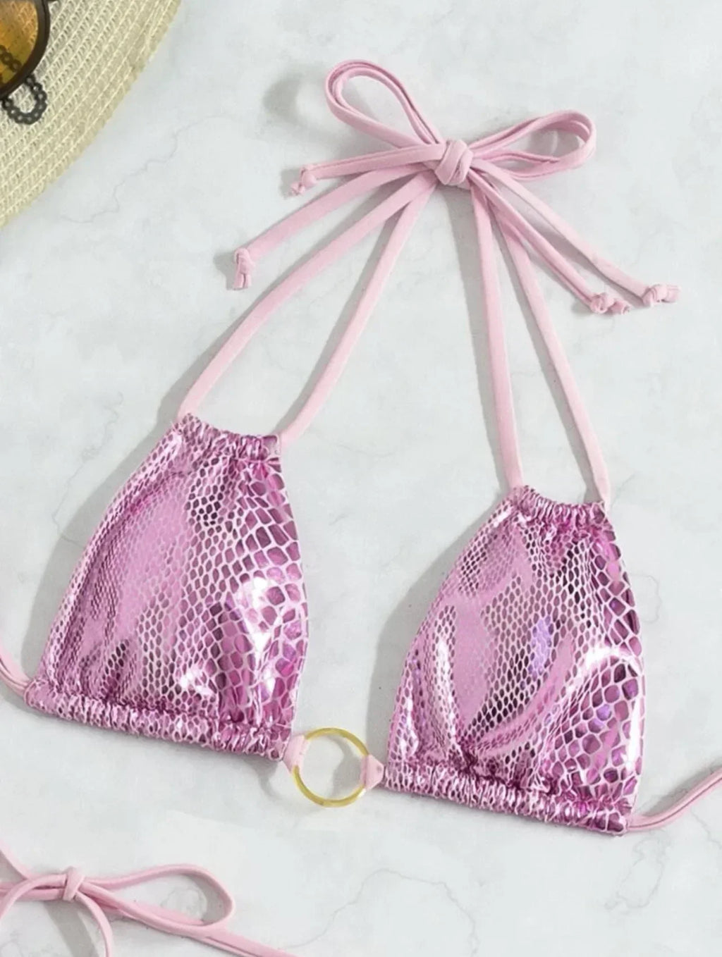 3PCS with Skirt Shiny Snake Skin Bikini Women Swimwear Female Swimsuit Three-pieces Bikini Set Halter Bathing Suit Beach Wear