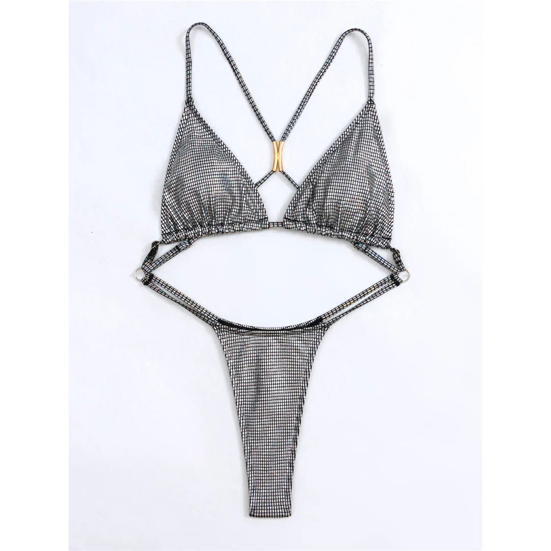Sexy Sequins Cross Back Extreme String Mini Micro Thong Women Swimwear One Piece Swimsuit Female Bather Bathing Suit Swim V5506