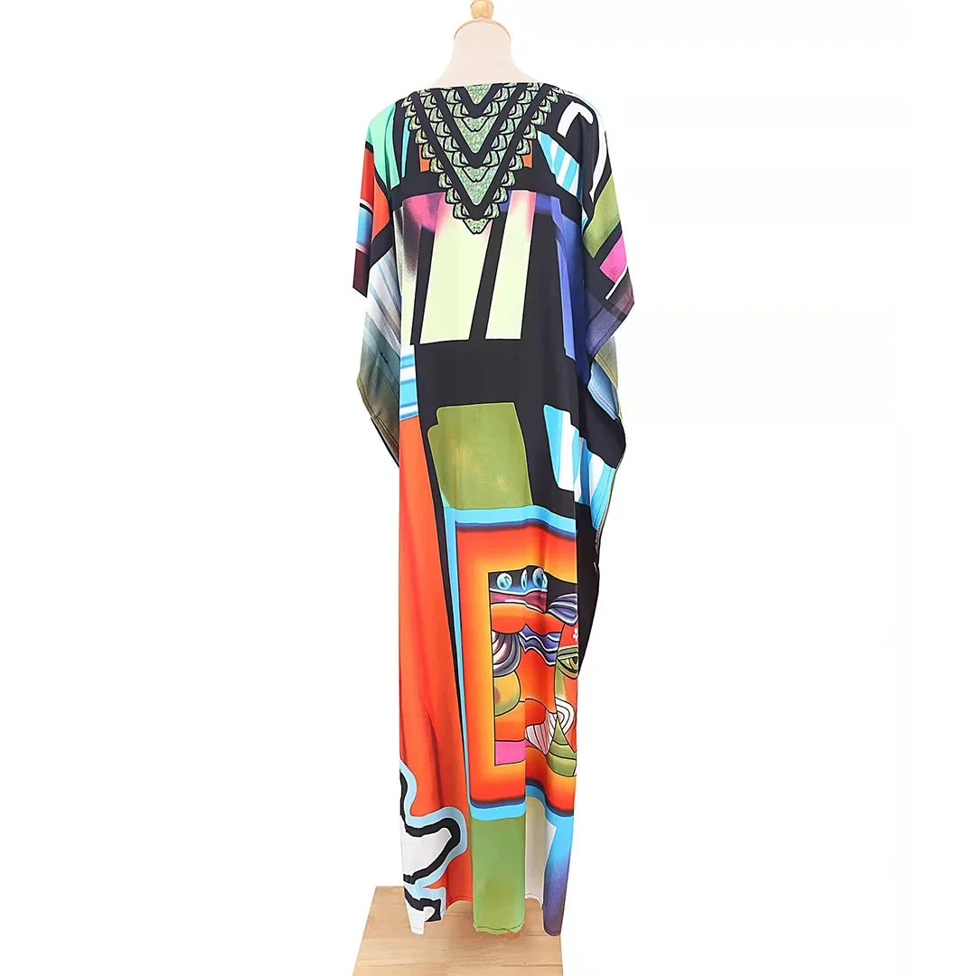 2026 New Colorful Kaftan Tunic Beach Dress Beach Wear Beachwear Beach Cover Up Cover-upsLoose Maxi Dress Female Women V4428