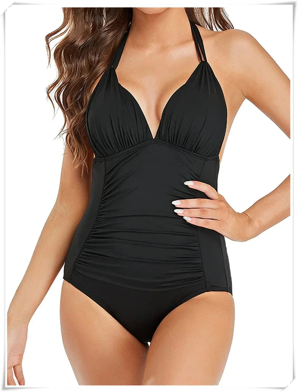 Ruched Wrinkled One Piece Swimsuit Women Swimwear Female Monokini Backless Swimsuits 2025 Bathing Suit Swim Beach Wear Bodysuit