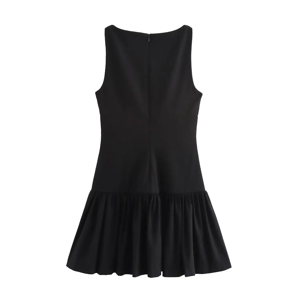 Foridol Bowknot Pleated Tank Short Dress for Women Sleeveless Casual Party Short Dress Female Casual Autumn Winter Dress