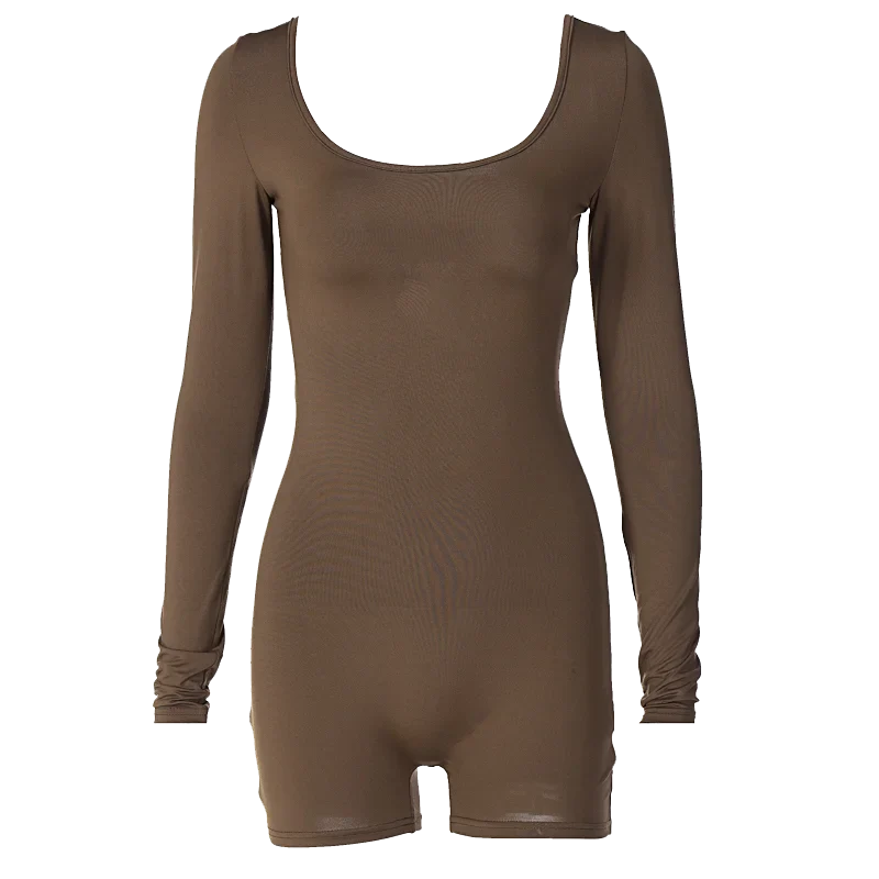 Hugcitar Long Sleeves Backless Solid Lace Up Sexy Slim Skinny Playsuit 2024 Fall Women Fashion Y2K Streetwear Party Club Rompe