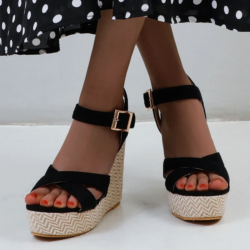 Wedges Sandals Women Summer 2026 Platform High Heels Gladiator Flip Flops Black Pink Knitted Party Shoes Female Large Size 45