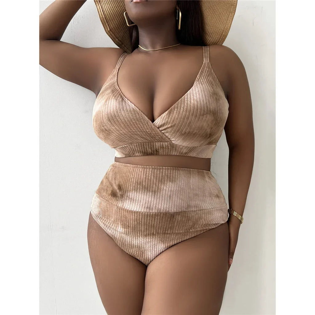 0XL - 4XL New Tie Dye Bikini Large Size Swimwear Plus Size Women Swimsuit Female Two-pieces Bikini set Bather Bathing Suit V5303