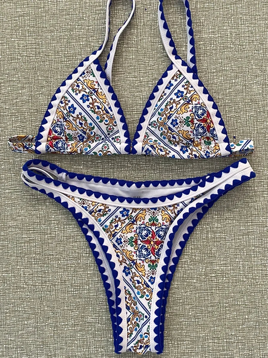 New 2025 Vintage Printed Bikini Women Swimsuit Female Swimwear Two-pieces Bikini set High cut Sexy Bather Bathing Suit Swim Lady
