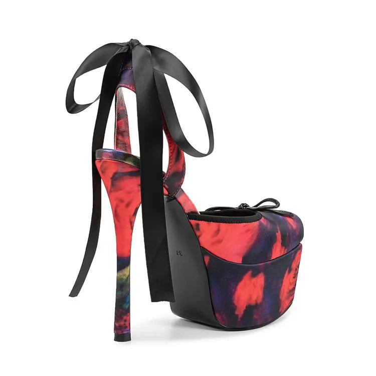 New Design Platform Women High Heeled Sandals for Woman's Square Toe Butterfly-Knot Ankle Riband Thin Heels Shoes Mujer Pumps