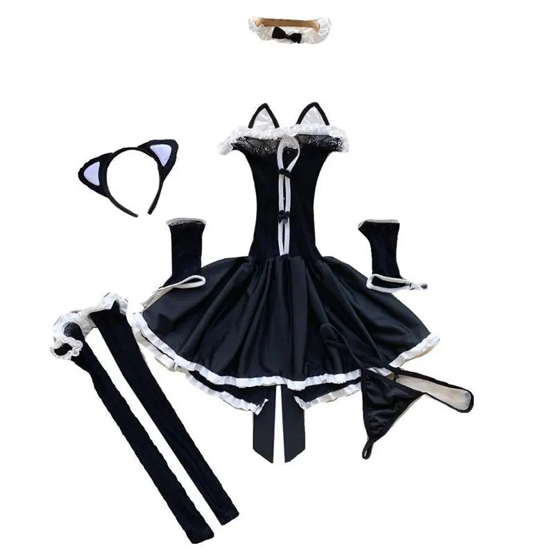 Cosplay Sexy Costume Ruffle Cake Lolita Princess Dress Uniform Erotic Set Hollow Strapless Evening Dress Nightgown