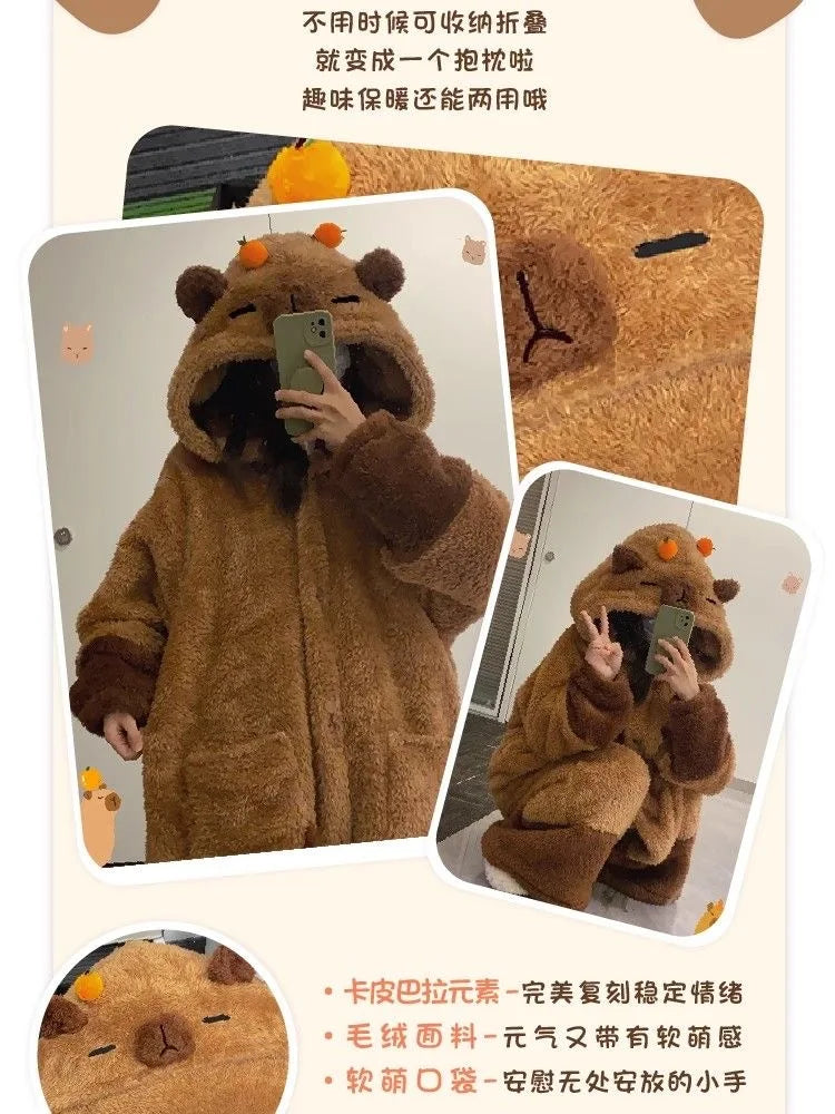 Adult Capybara Robes Onesies Pajamas Cartoon Pyjama Animal Kigurumi Slipper Halloween Cosplay Costumes Warm Sleepwear Jumpsuit