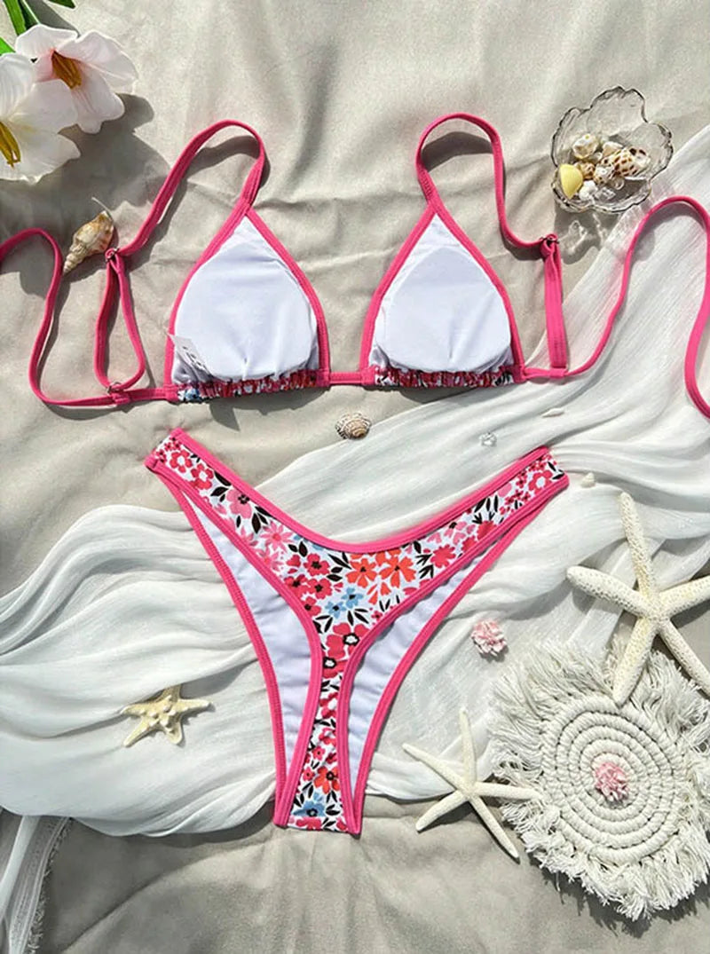 Sexy Leopard Print Bikini 2 Piece Set Women Laced Up Split Swimsuit Low Waist Beachwear 2025 New Summer Swimwear Bikinis Set