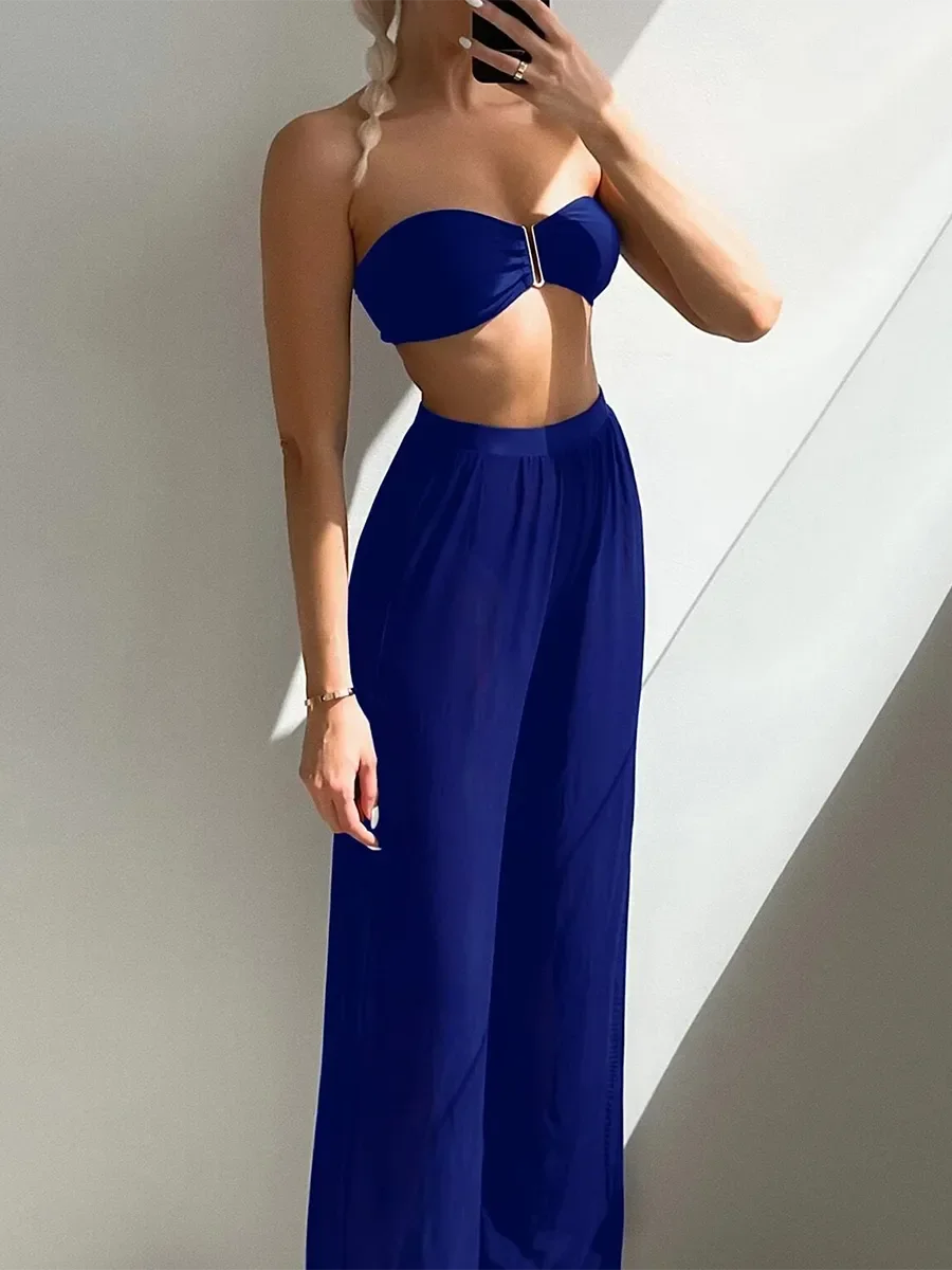 3 Pieces U Wired Bandeau Bikini 2026 Sexy Swimsuit Women & Beach Pants Swimwear Female Beachwear Bathers Bathing Swimming Suit